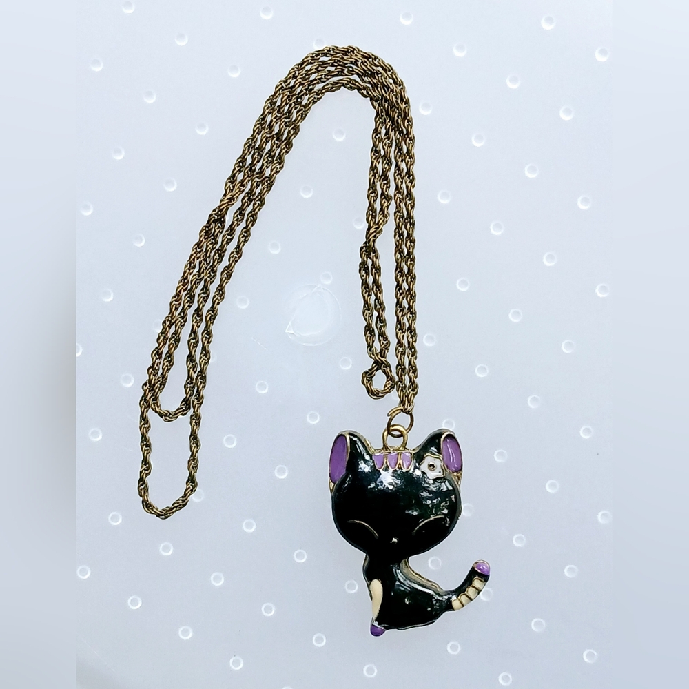 KATGI Fashion Lovely Black Cat Necklace with Shinning Black Paint Finished